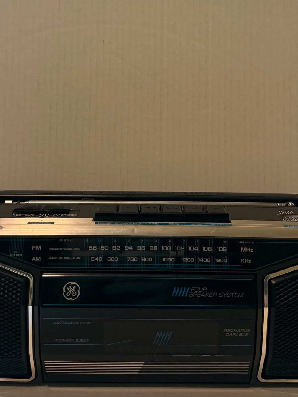 GE Black and Silver Portable Boombox with Four-Speaker System